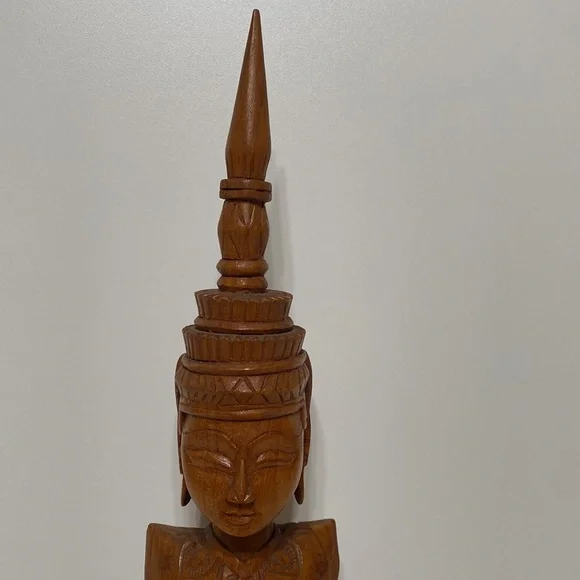 Vintage Carved Wood Buddha Thepanom Female Figure Kneeling and Praying